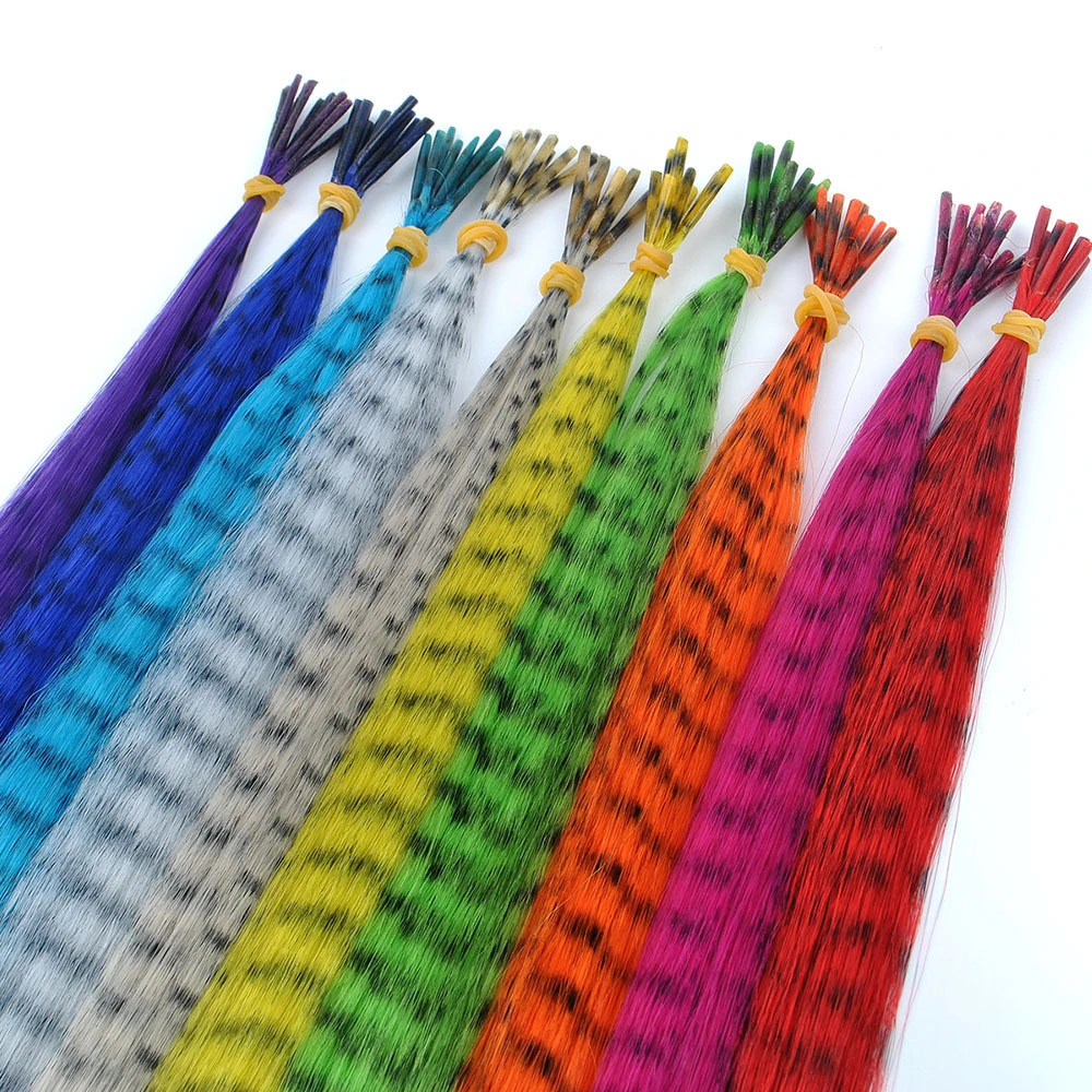 Silky Straight Pre-Bonded Rainbow Color Grizzly Zebra Line Heat Resistant Synthetic Feather I-Tip Hair Extension